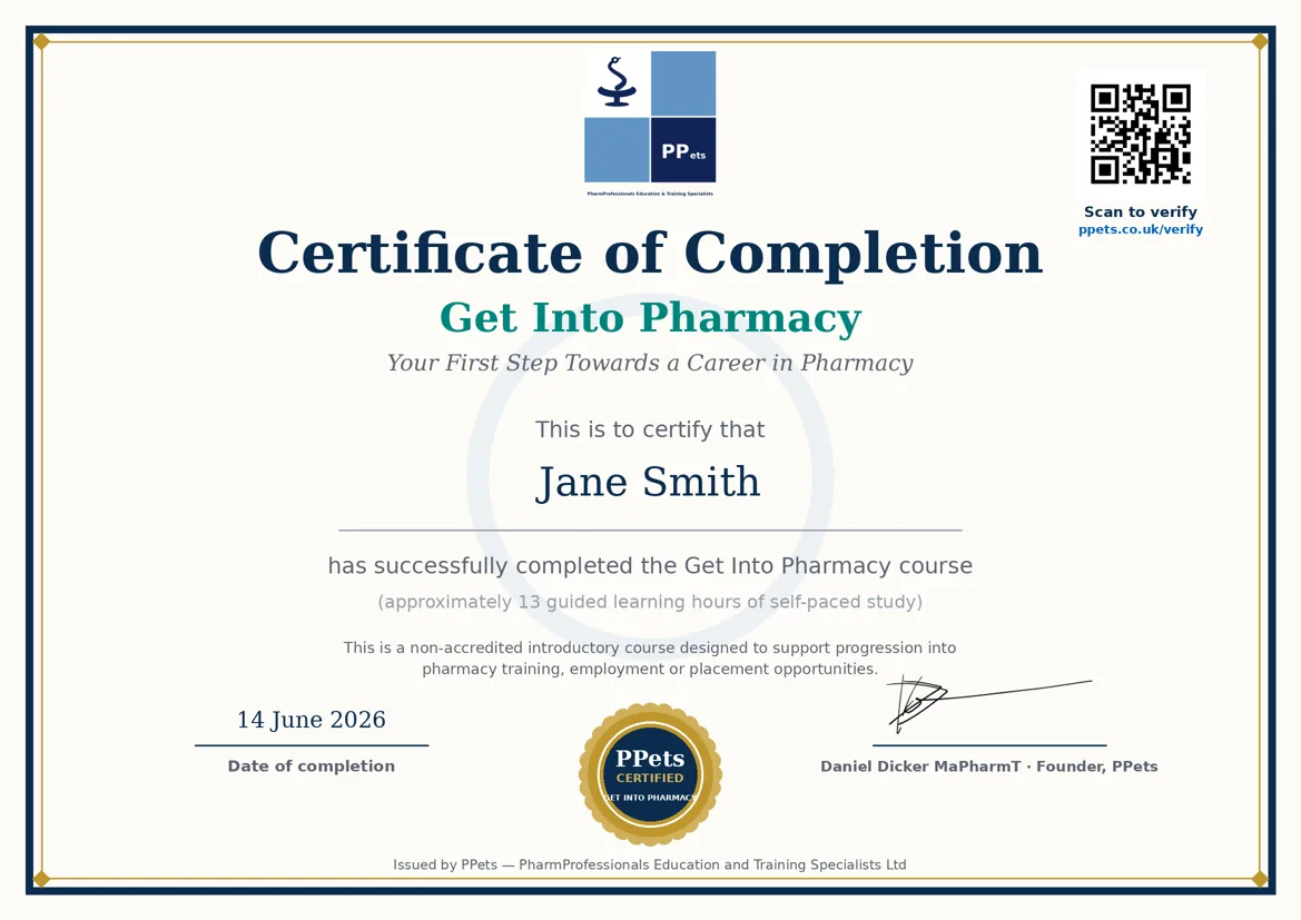 Get Into Pharmacy certificate of completion
